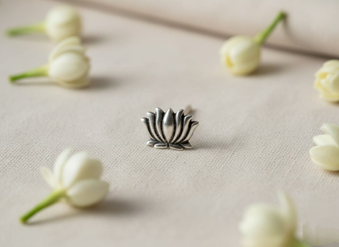 Lotus-Inspired Silver Nose Pin