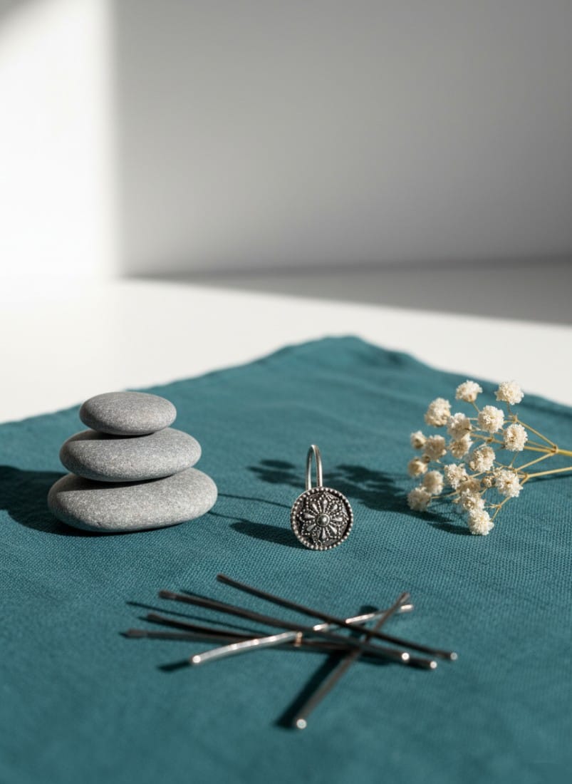 Five-Petal Floral Nose Pin (Black Stone Center)