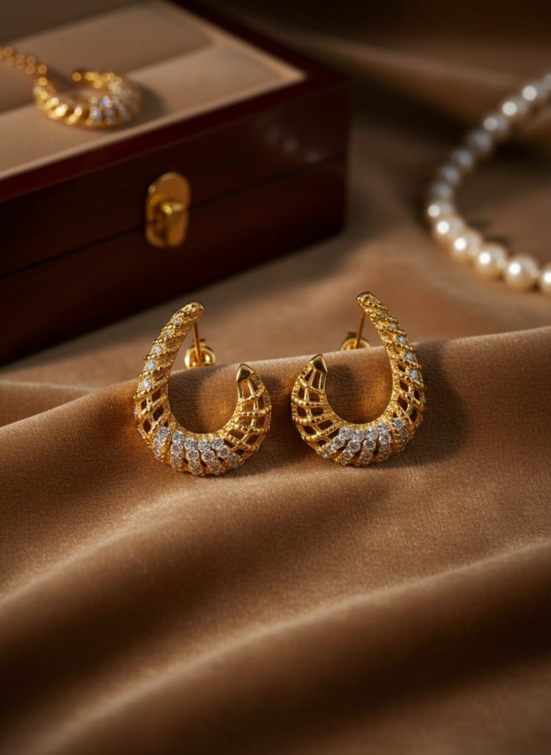 Golden Crescent Statement Hoops
