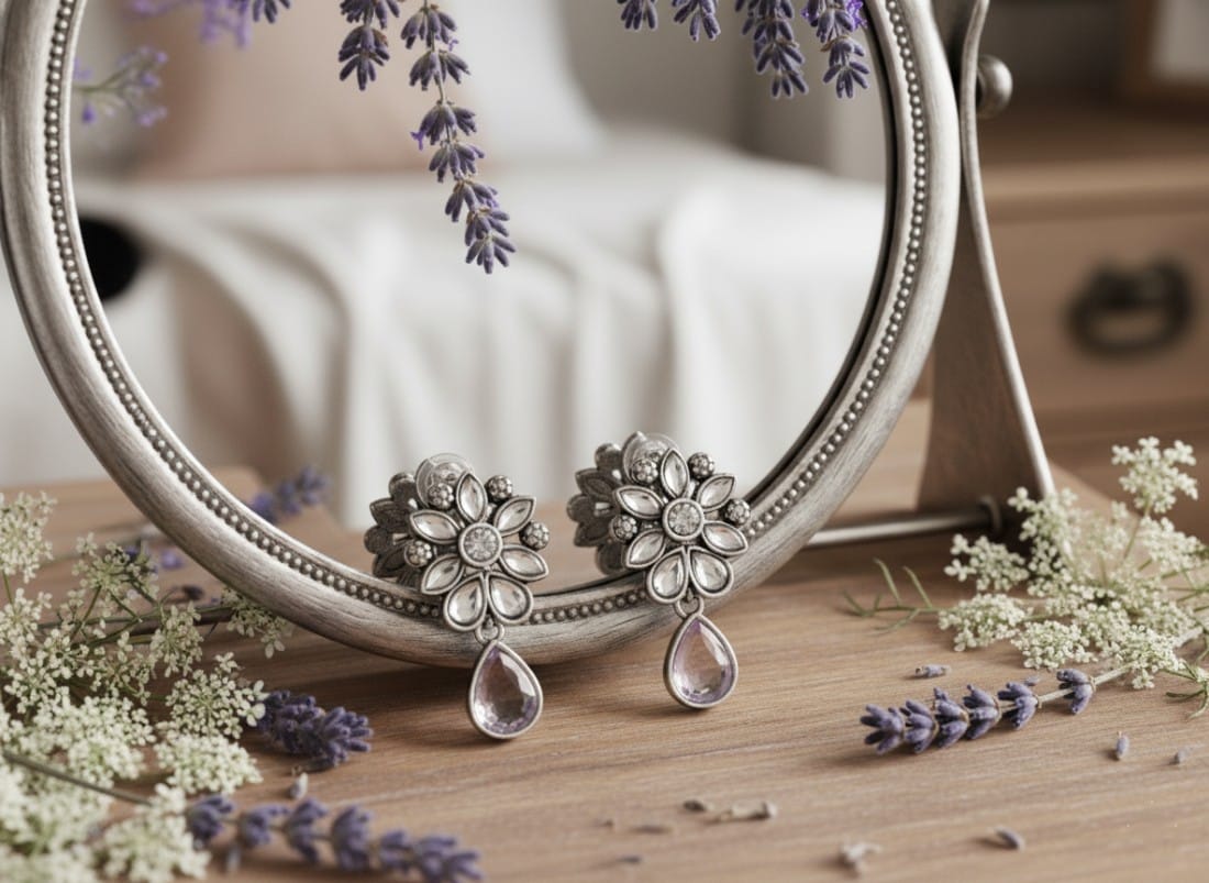 Lavender Floral Drop Studs