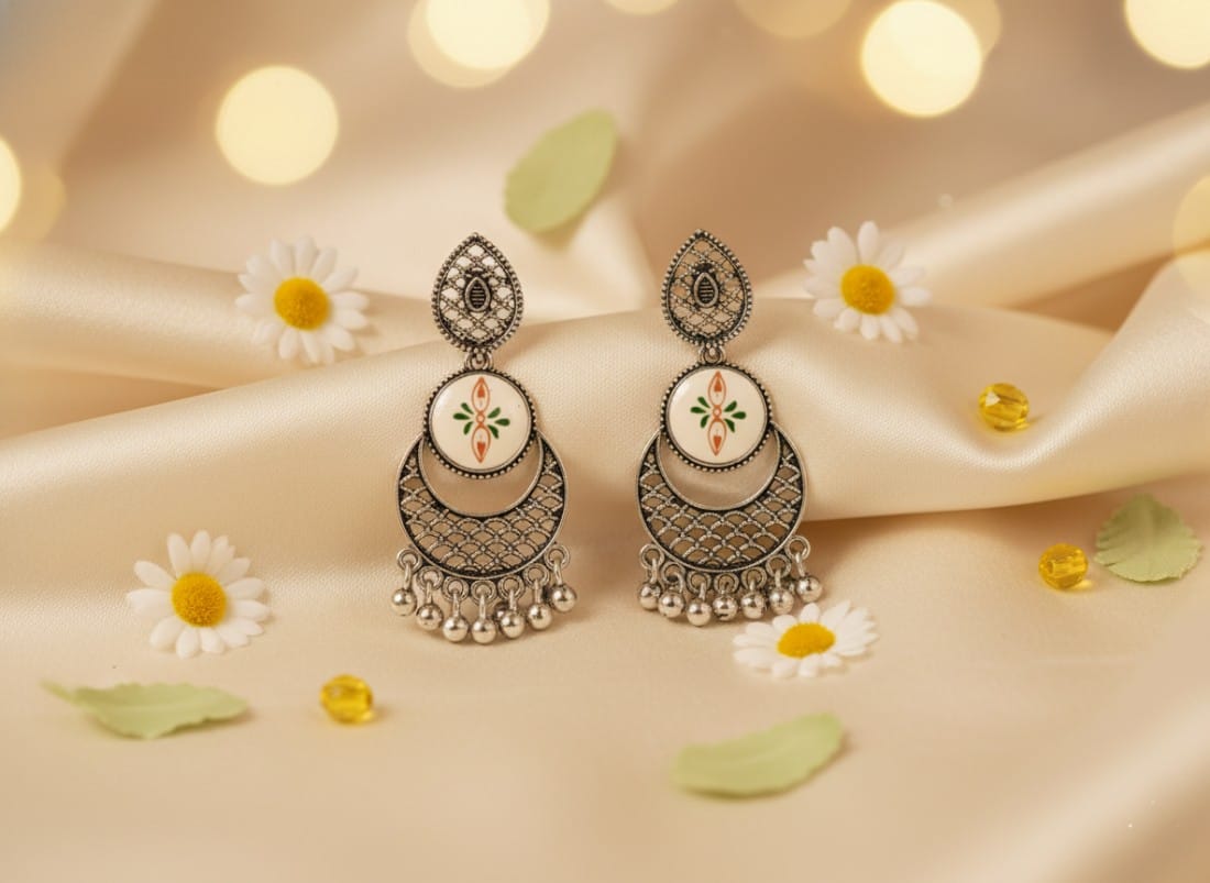 Ivory & Enamel Chandbali Earrings