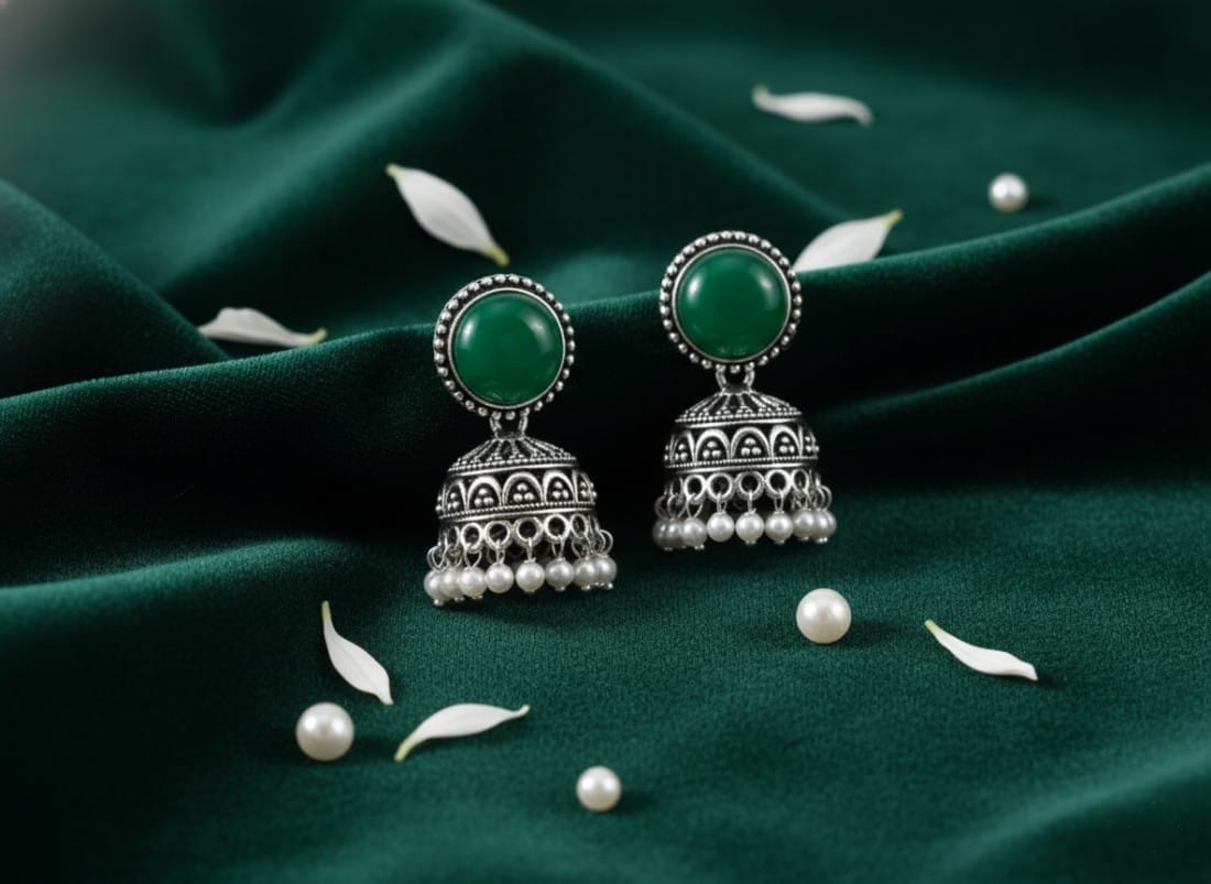 Emerald Elegance Jhumka Earrings
