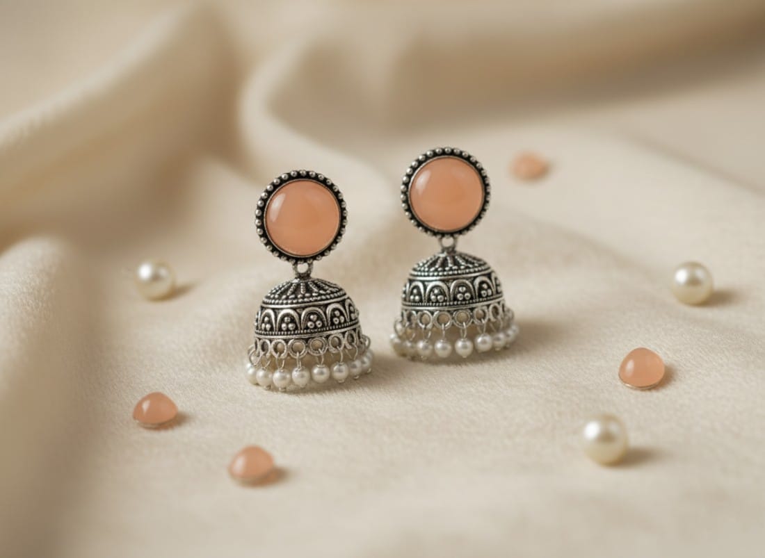  Blush Peach & Pearl Jhumkas