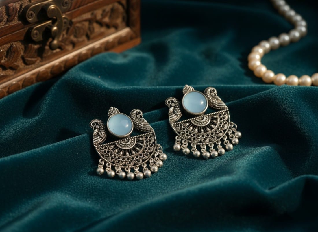 Sky Blue Peacock Chandbalis