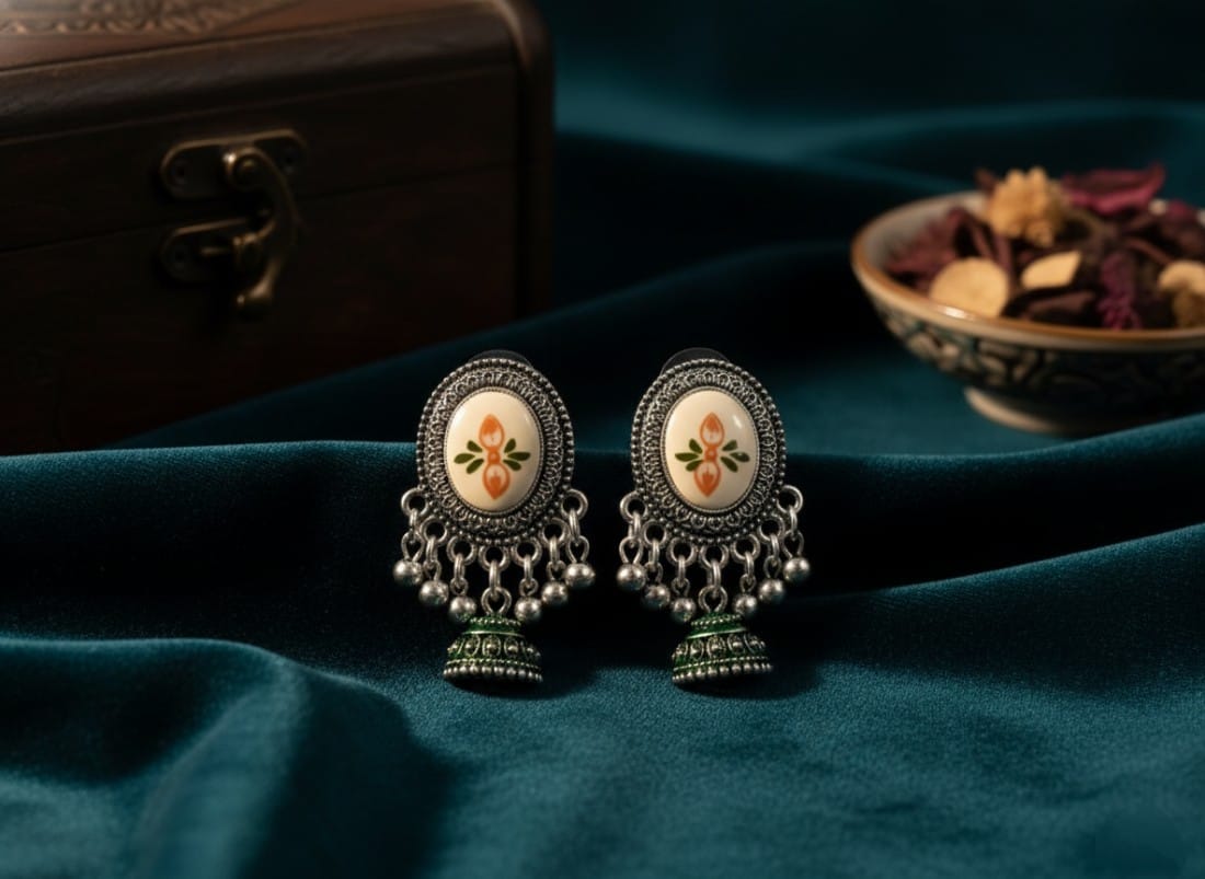 Hand-Painted Enamel Dangle Jhumkas